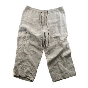 Valerie Stevens Womens Capri Pants Size 16W Beige 100% Linen Draswtring Casual